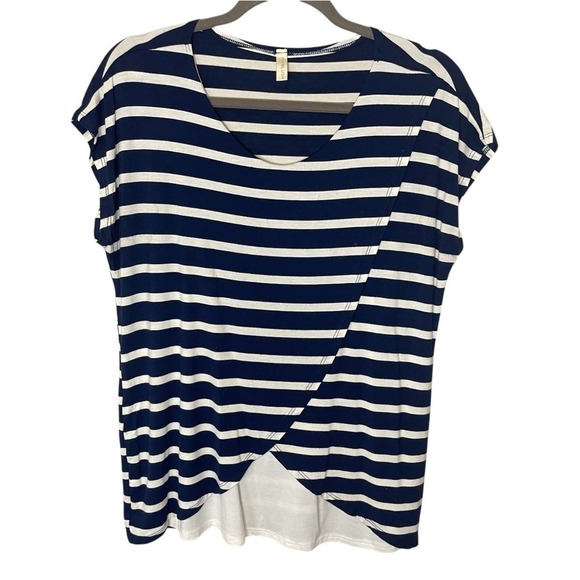 PINK BLUSH Navy & Cream‎ Striped Cap Sleeve Top, Medium - Picture 1 of 6